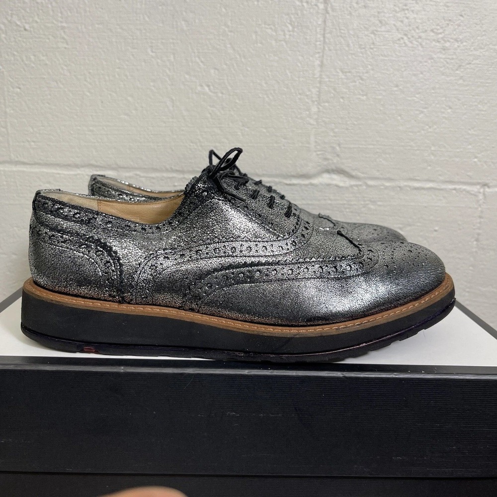 LLOYD METALLIC Silver Leather Oxford Comfort Shoes Women's Size 8.5‎ US